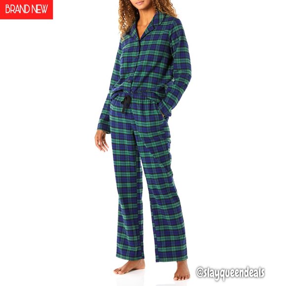 Women's Flannel Button Front Shirt and Pant Pajama Set Relaxed Fit 100% Cotton